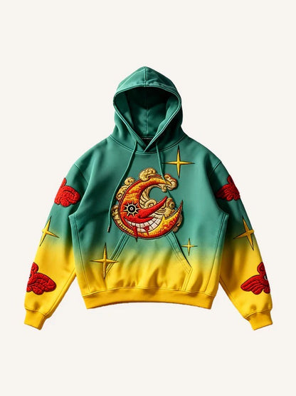 Vintage Print Loose-fitting Hoodie Sweater