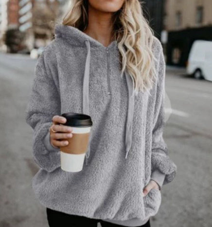 European and American long-sleeved hooded solid color sweater