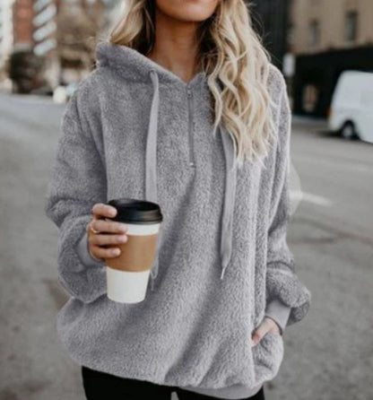 European and American long-sleeved hooded solid color sweater