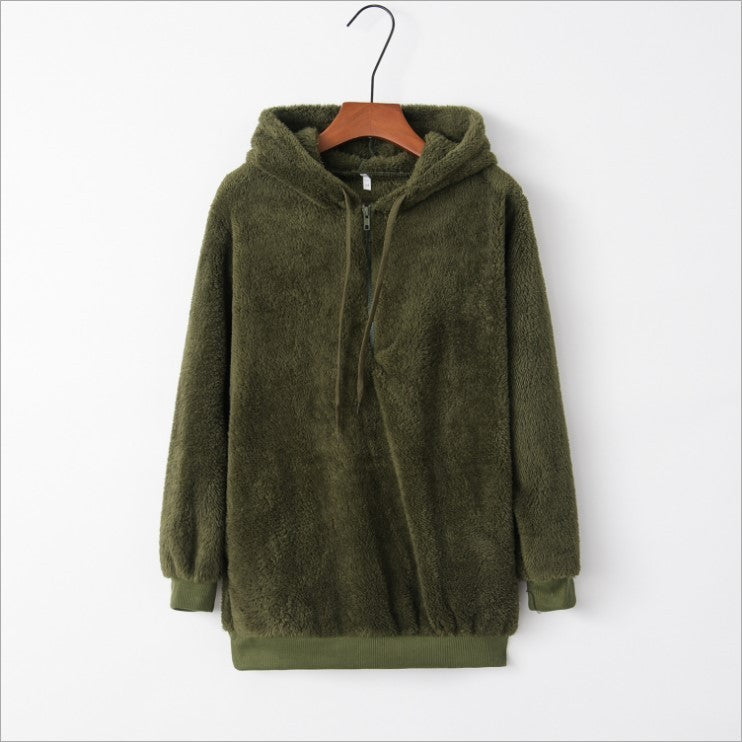 European and American long-sleeved hooded solid color sweater